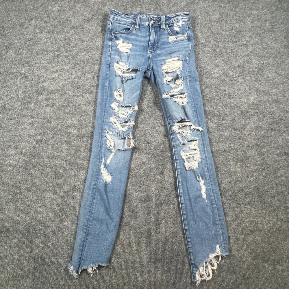 American Eagle Outfitters Next Level Stretch Skinny Jean Women 2 Blue Distressed